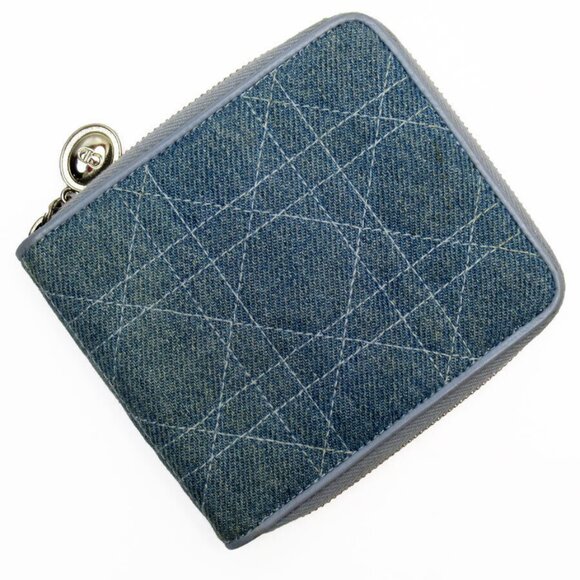 Auth Christian Dior Canage Bifold Wallet blue denim authentic - Picture 1 of 16